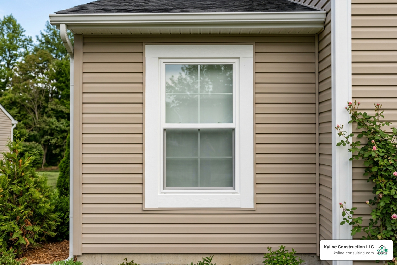 Newly installed residential window with clean white trim on a Central Ohio home