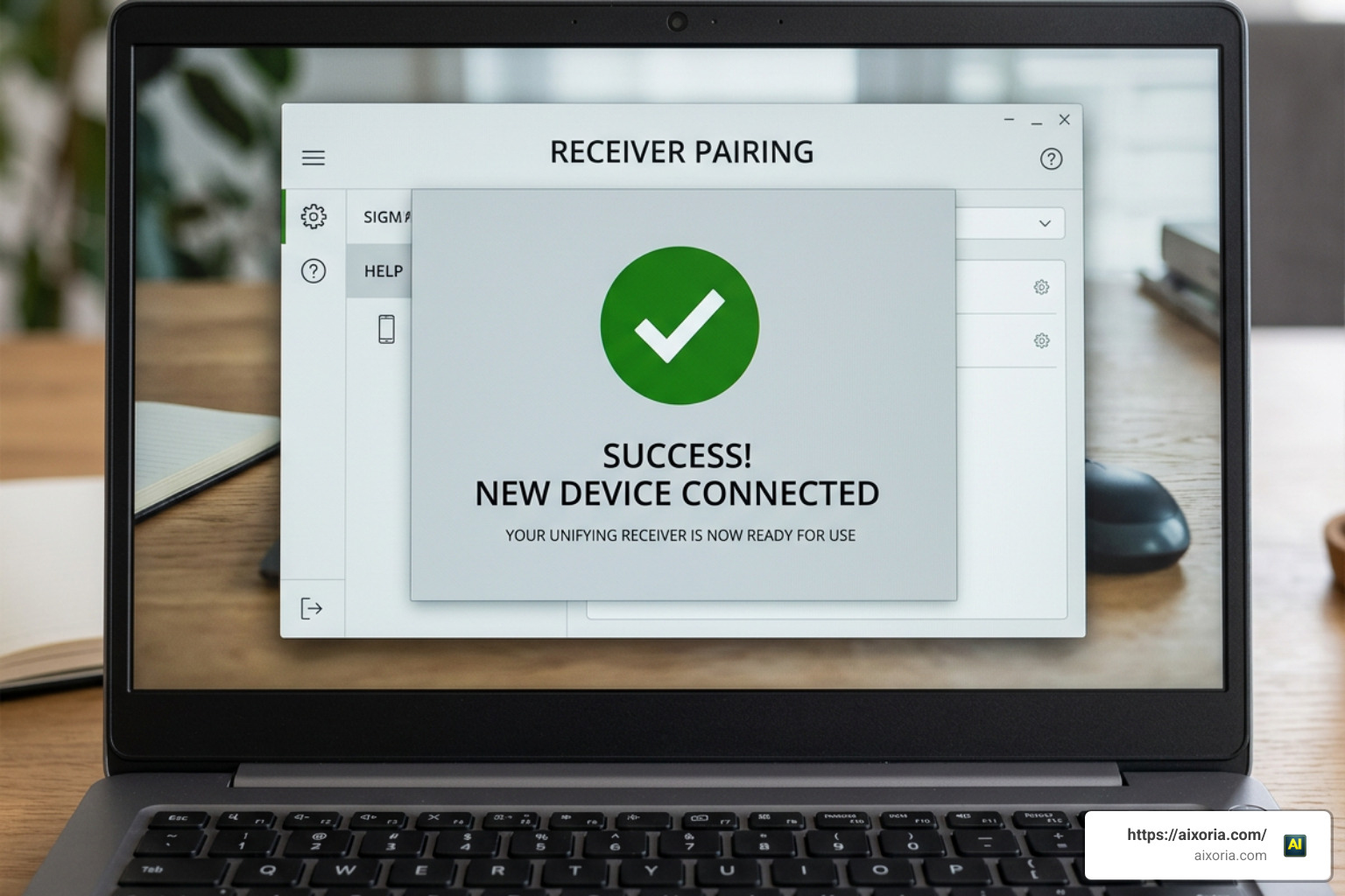 Logitech pairing software interface showing a successful connection