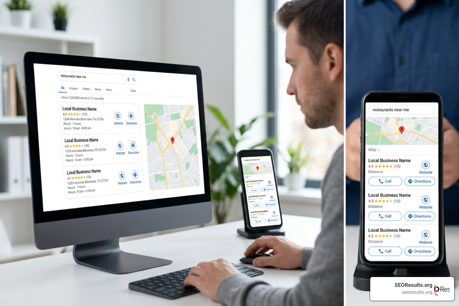 Comparison of desktop versus mobile map pack displays emphasizing click-through rate optimization