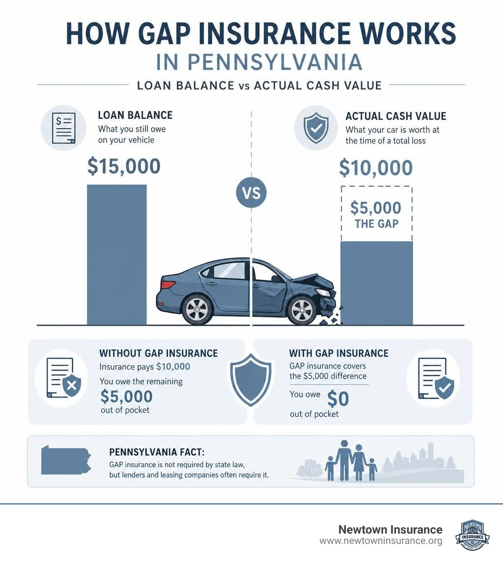 How GAP insurance works in Pennsylvania — loan balance vs actual cash value infographic infographic