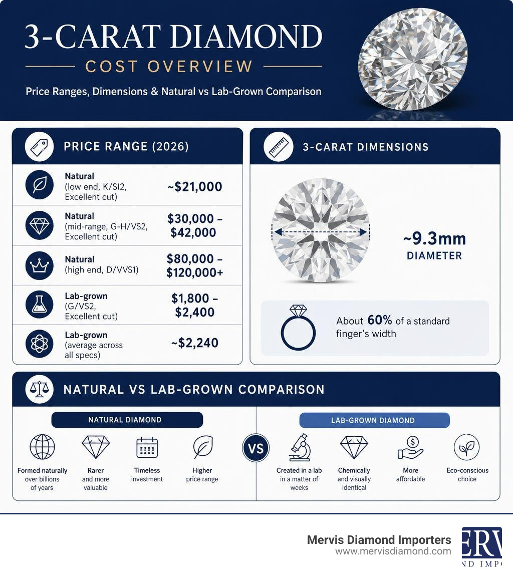 3-carat diamond cost overview infographic with price ranges, dimensions, and natural vs lab-grown comparison infographic 3-carat diamond cost overview infographic with price ranges, dimensions, and natural vs lab-grown comparison infographic