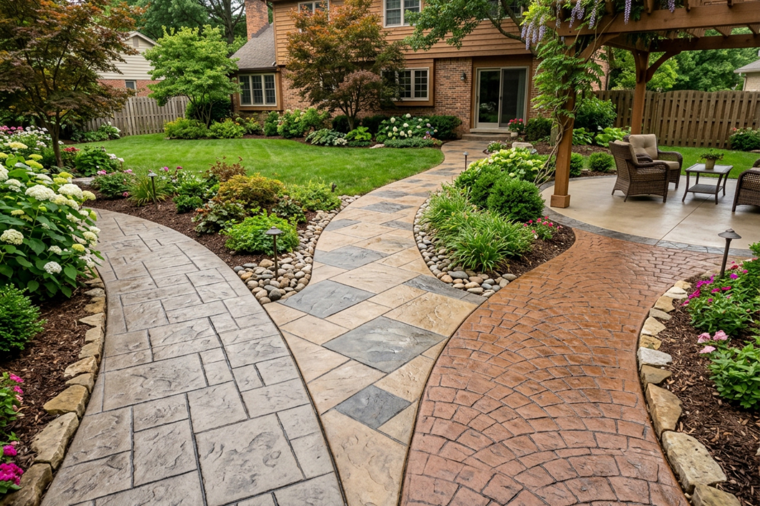 Various stamped concrete patterns and color options