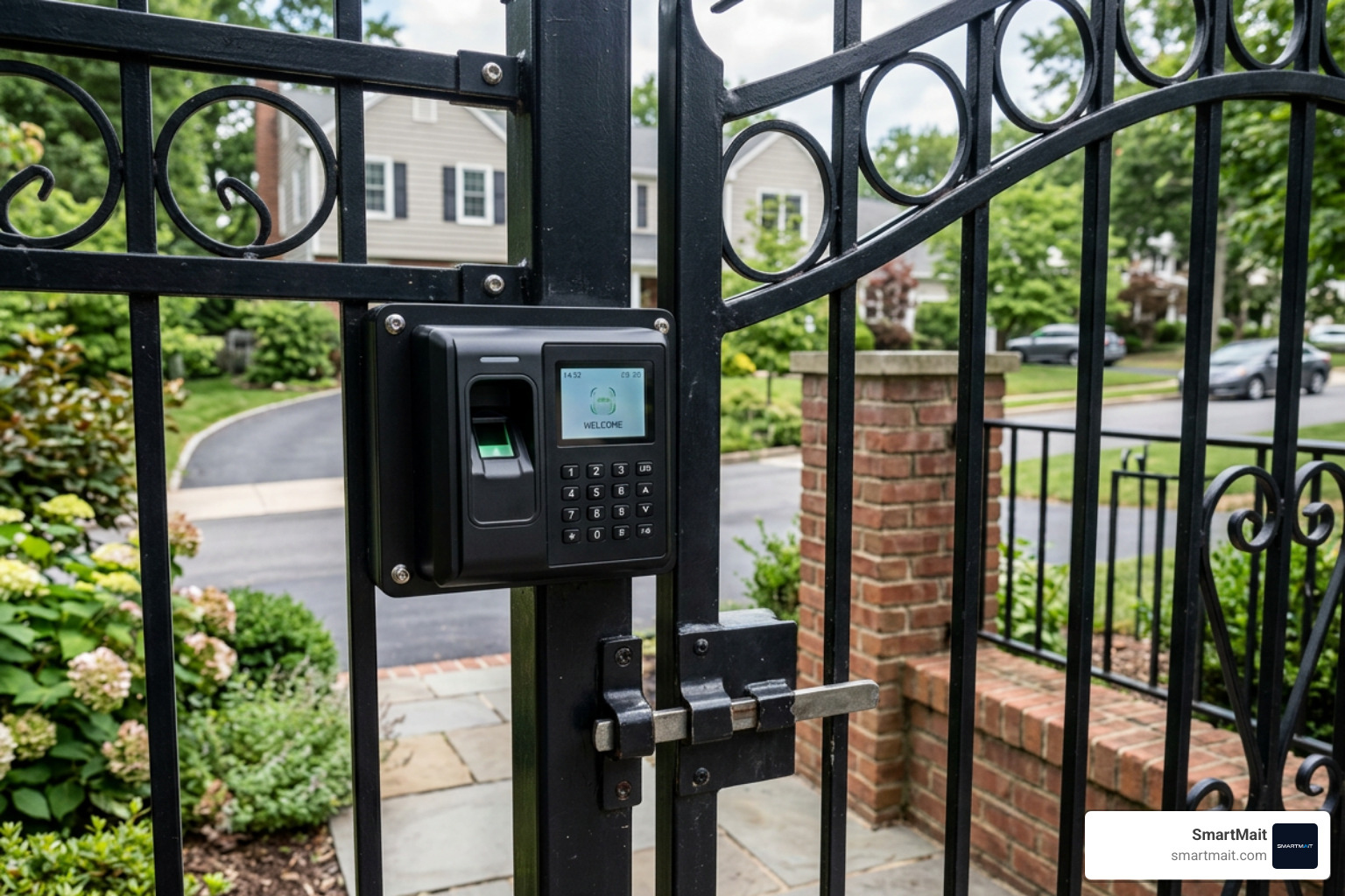 Weatherproof biometric scanner installed on an outdoor gate Weatherproof biometric scanner installed on an outdoor gate