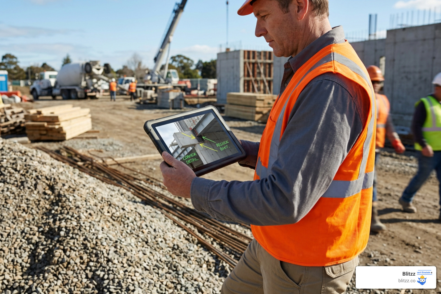 An inspector using a tablet to mark up a live video stream with AR arrows and notes
