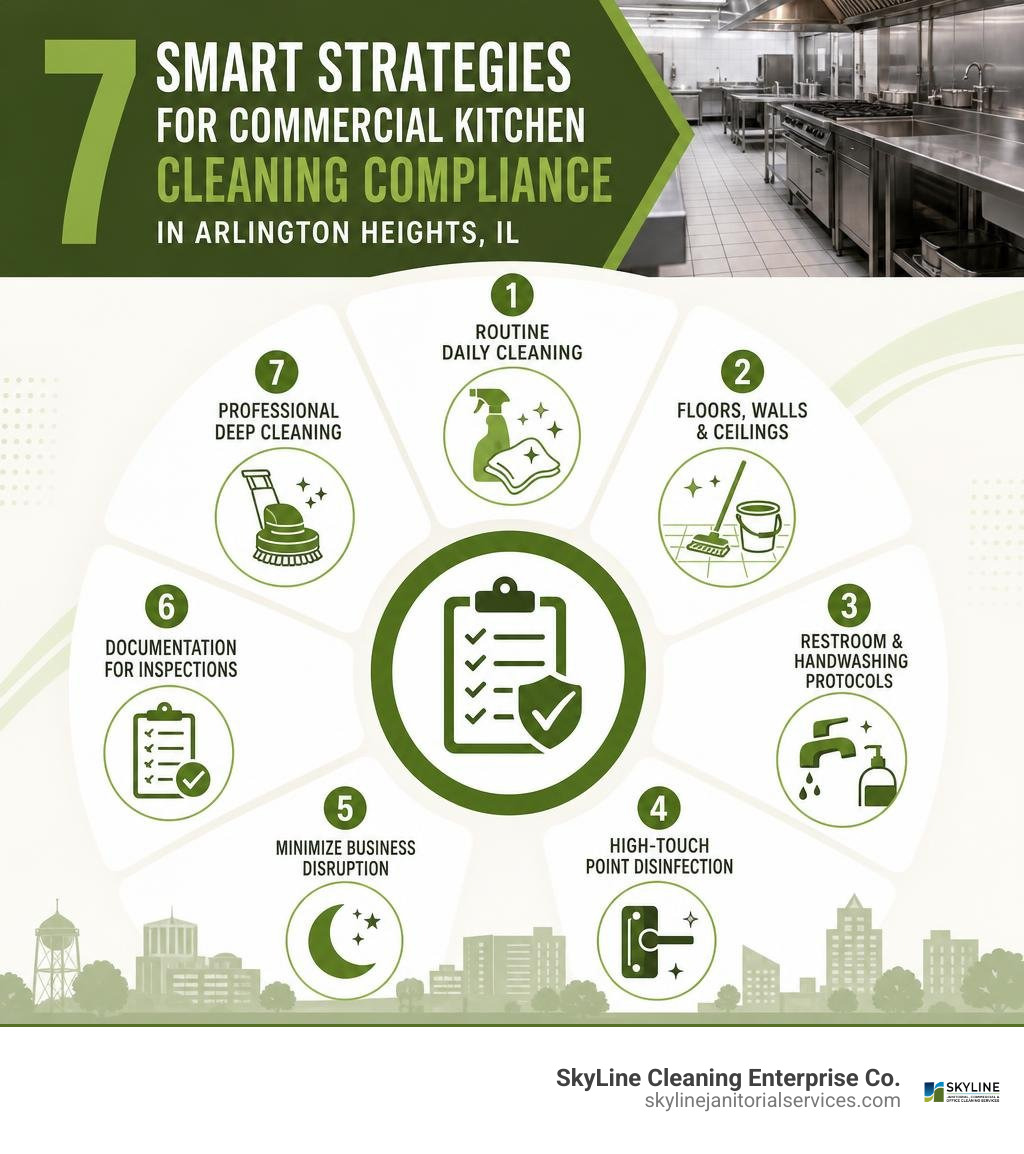 7 smart strategies for commercial kitchen cleaning compliance in Arlington Heights IL infographic 7 smart strategies for commercial kitchen cleaning compliance in Arlington Heights IL infographic