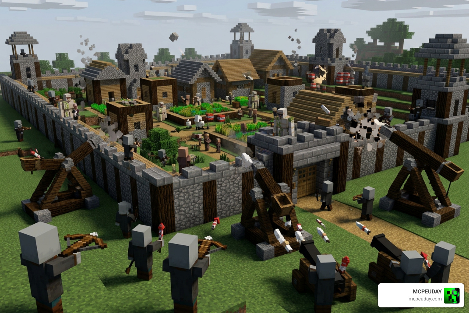 Fortified village under siege in Minecraft Bedrock Fortified village under siege in Minecraft Bedrock