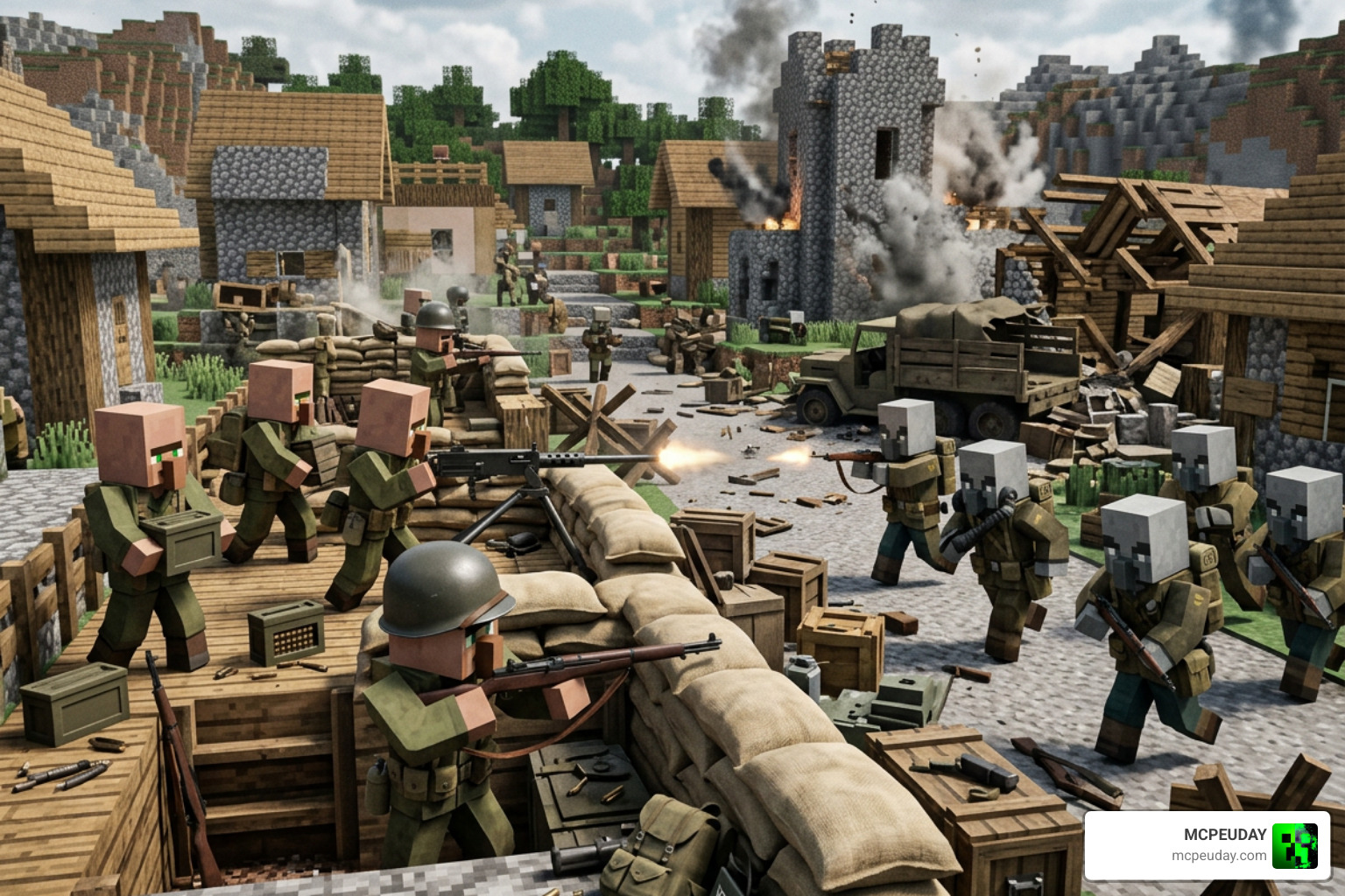The Battle of Pillager Addon Minecraft Bedrock faction war WW2 weapons The Battle of Pillager Addon Minecraft Bedrock faction war WW2 weapons