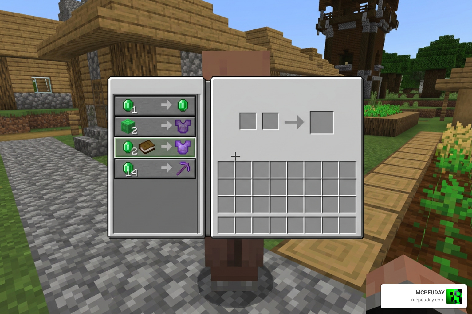 Custom villager trading UI showing overpowered Netherite gear and survival village trades Custom villager trading UI showing overpowered Netherite gear and survival village trades