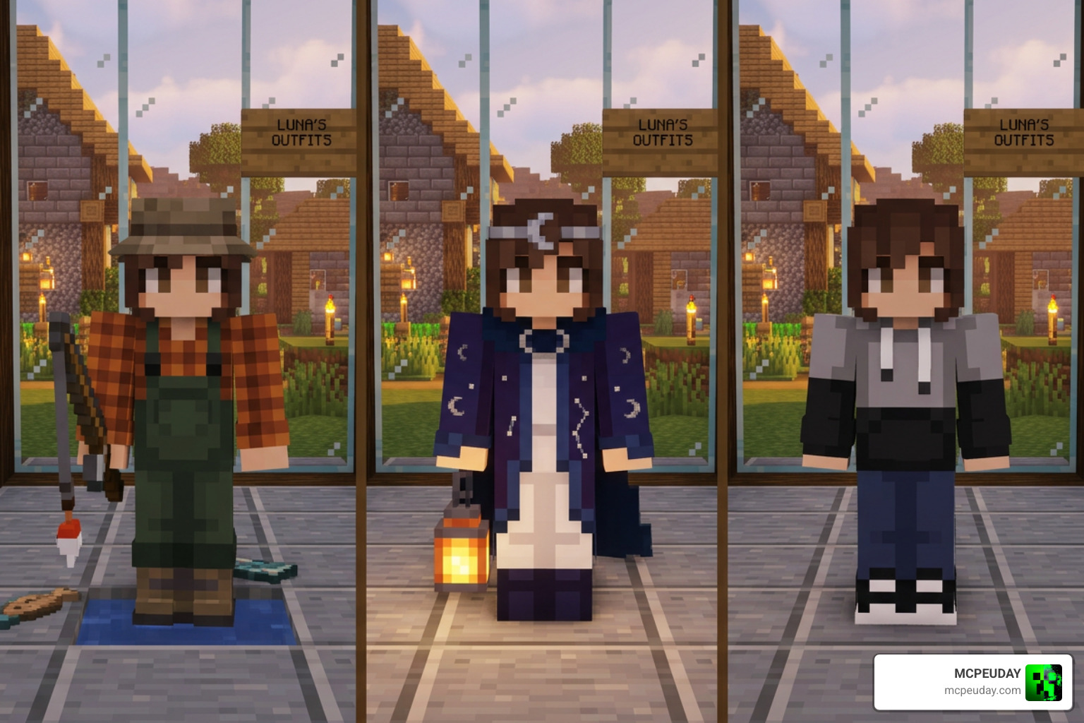 Custom Luna skins showcasing different themed outfits