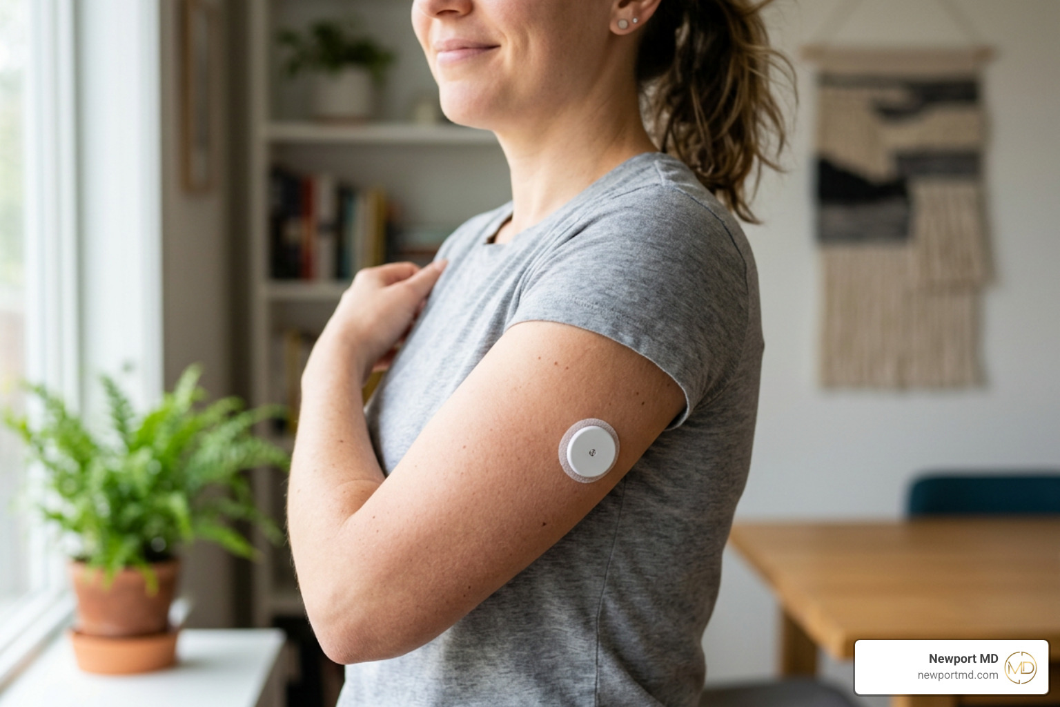 continuous glucose monitor sensor on an arm continuous glucose monitor sensor on an arm