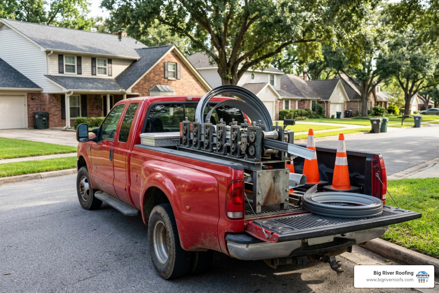 high-quality seamless gutter machine on a contractor's truck