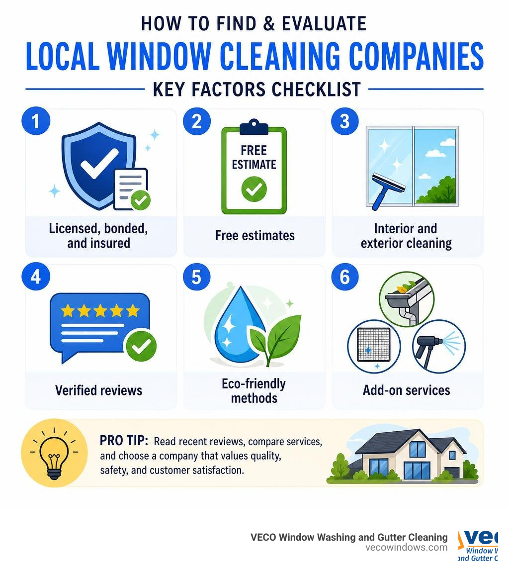 How to find and evaluate local window cleaning companies: key factors checklist infographic infographic