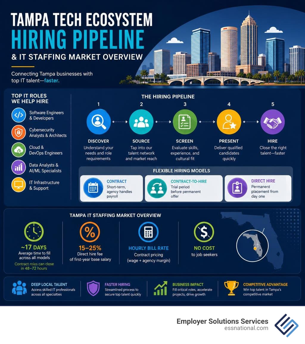 Tampa tech ecosystem hiring pipeline and IT staffing market overview infographic Tampa tech ecosystem hiring pipeline and IT staffing market overview infographic