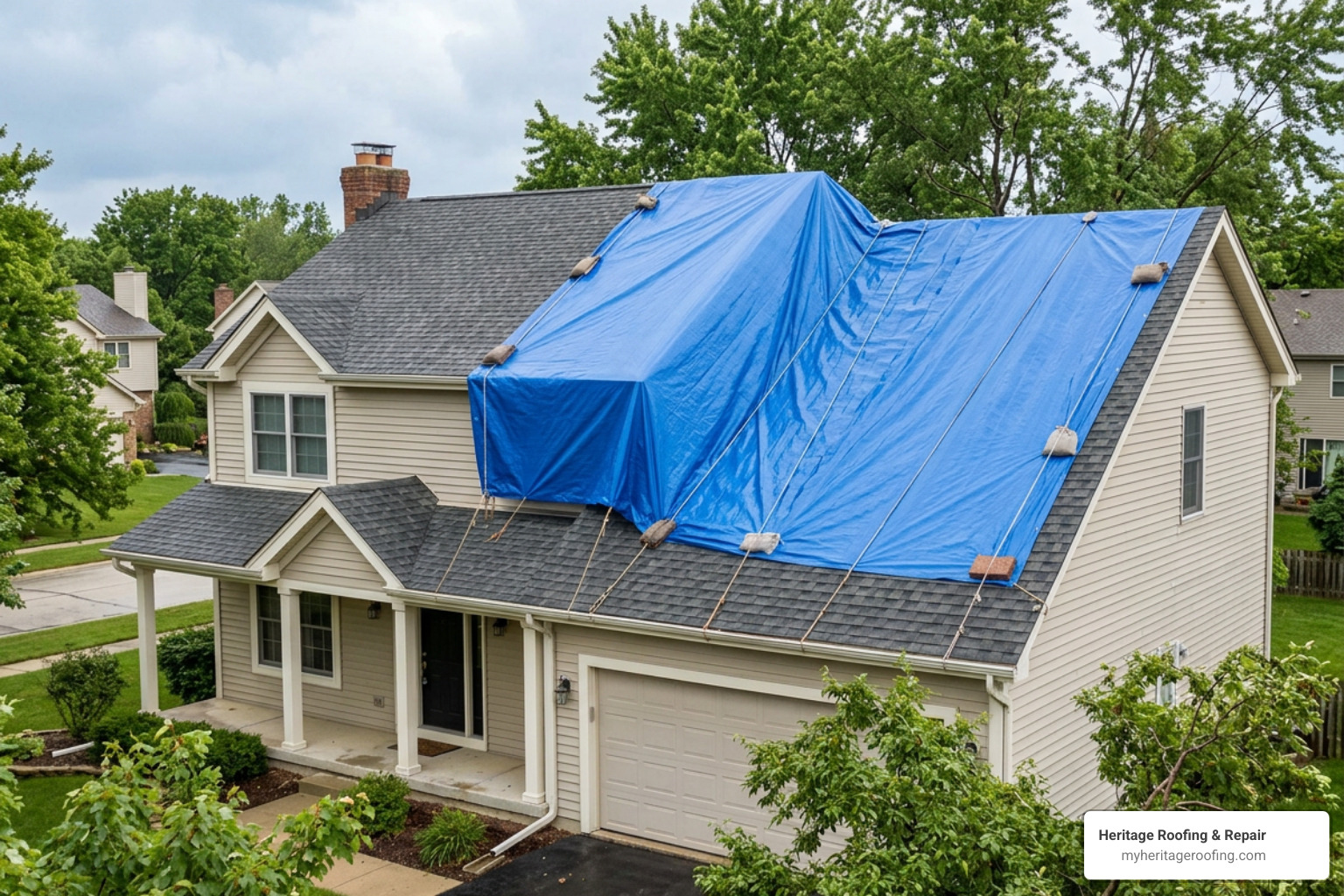 professionally tarped roof preventing active leaks after storm damage