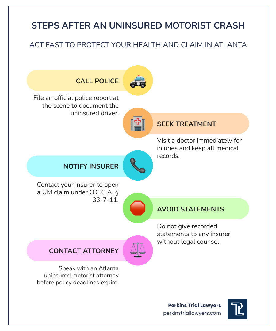 Steps to take immediately after an uninsured motorist accident in Atlanta infographic Steps to take immediately after an uninsured motorist accident in Atlanta infographic