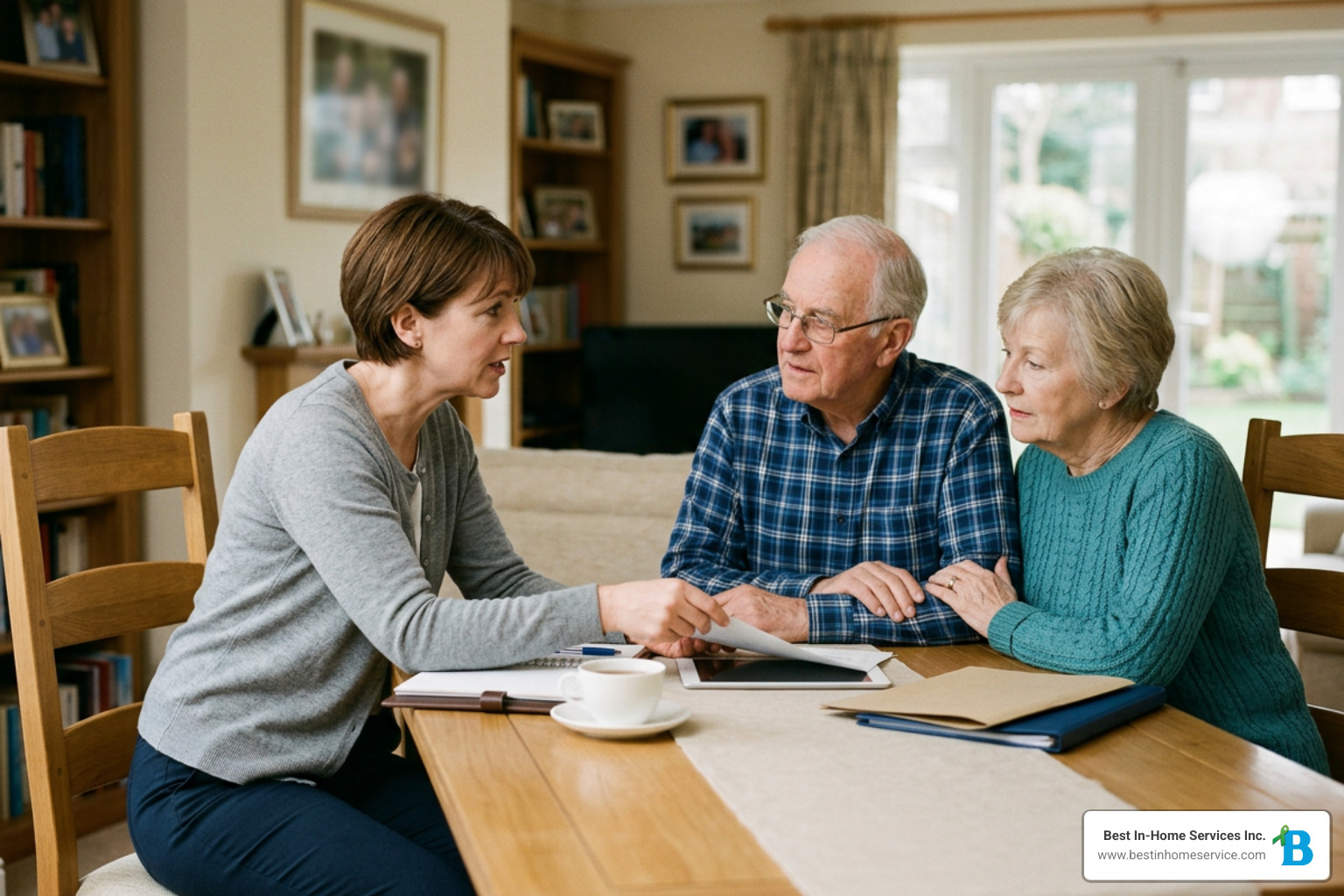 Family discussing care options with a professional