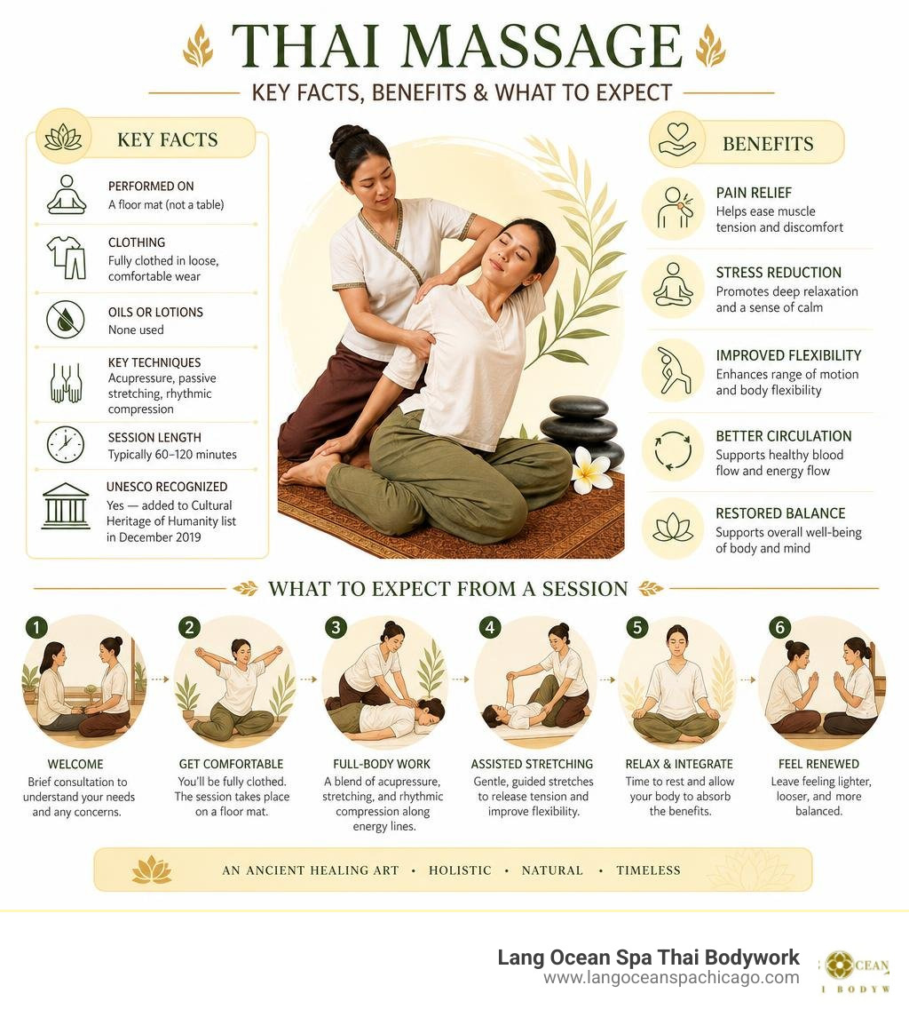 Key facts, benefits, and what to expect from a traditional Thai massage session infographic Key facts, benefits, and what to expect from a traditional Thai massage session infographic