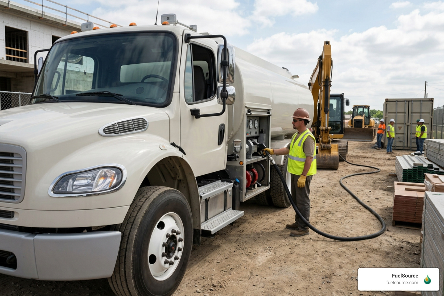commercial fueling truck delivering gasoline to a job site commercial fueling truck delivering gasoline to a job site