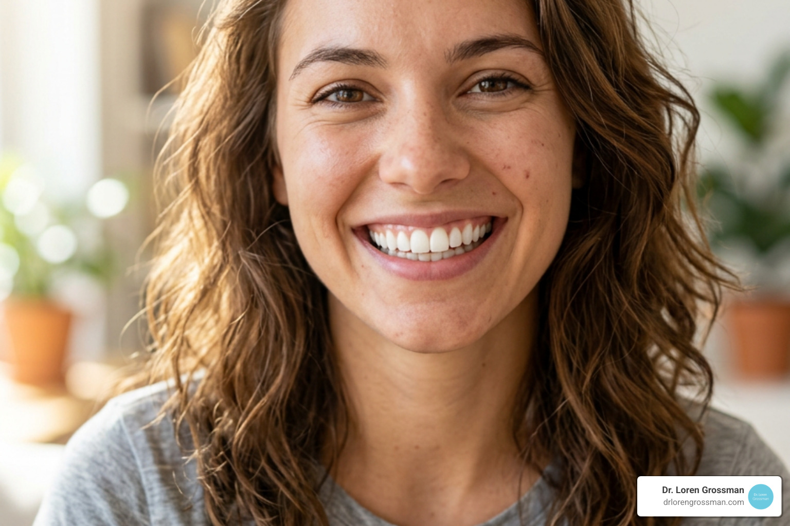 Happy patient showing off a bright white smile after professional whitening Happy patient showing off a bright white smile after professional whitening