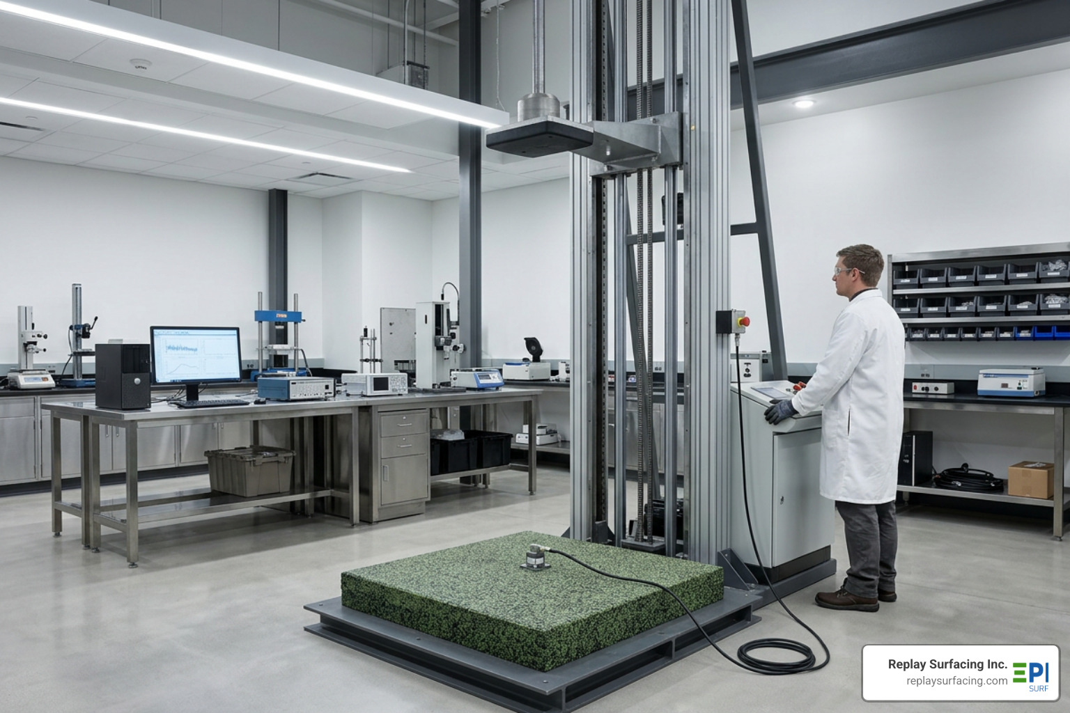 ASTM F1292 fall height testing in a certified laboratory environment