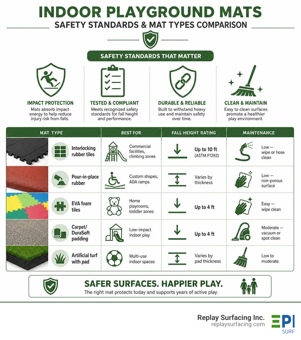 indoor playground mats safety standards and mat types comparison infographic infographic