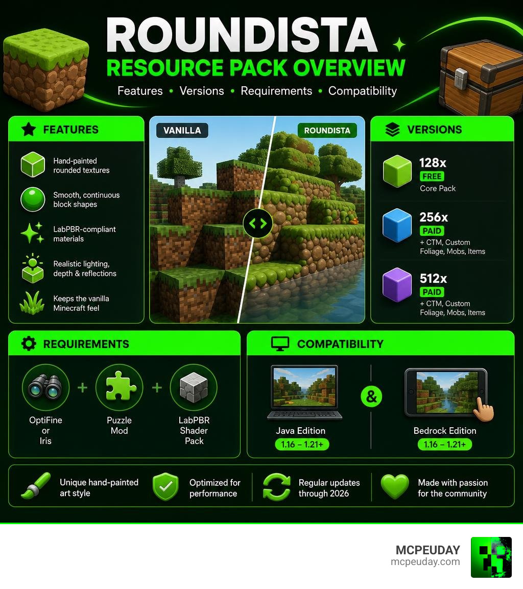 Roundista Resource Pack overview: features, versions, requirements, and compatibility infographic