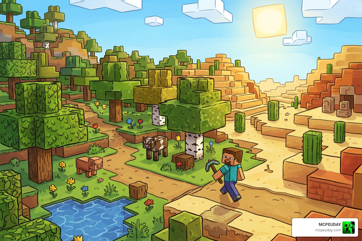 ToonCraft blocks and environment displaying warm vibrant cartoon colors ToonCraft blocks and environment displaying warm vibrant cartoon colors