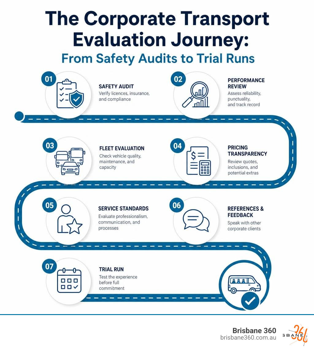 The Corporate Transport Evaluation Journey: From Safety Audits to Trial Runs infographic