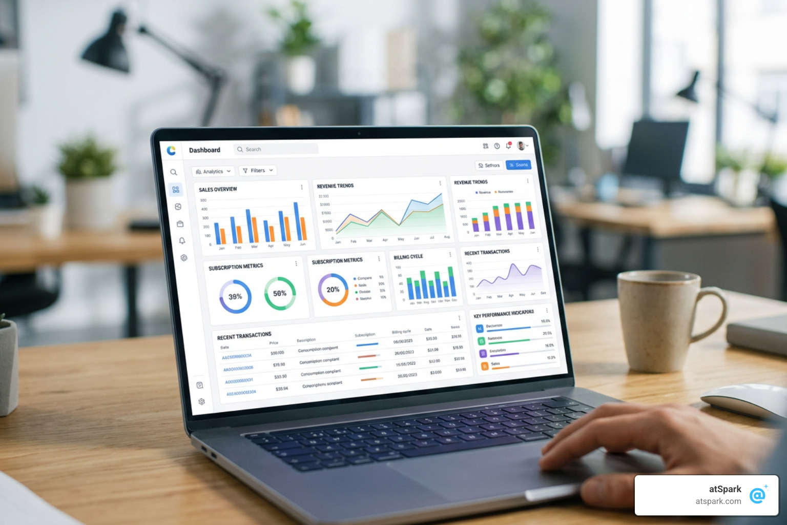 atSpark conversational analytics dashboard showing unified sales, billing, and subscription data insights