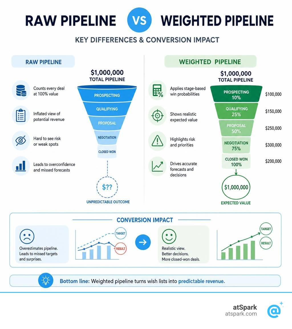 Raw pipeline vs weighted pipeline: key differences and conversion impact infographic infographic Raw pipeline vs weighted pipeline: key differences and conversion impact infographic infographic