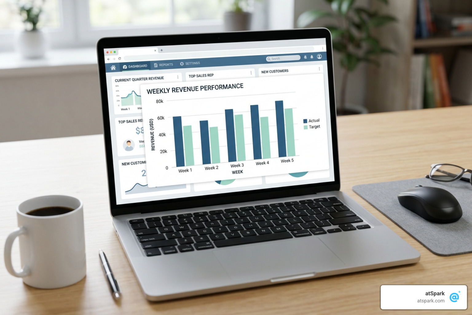 Clean visual sales chart showing weekly revenue performance against targets