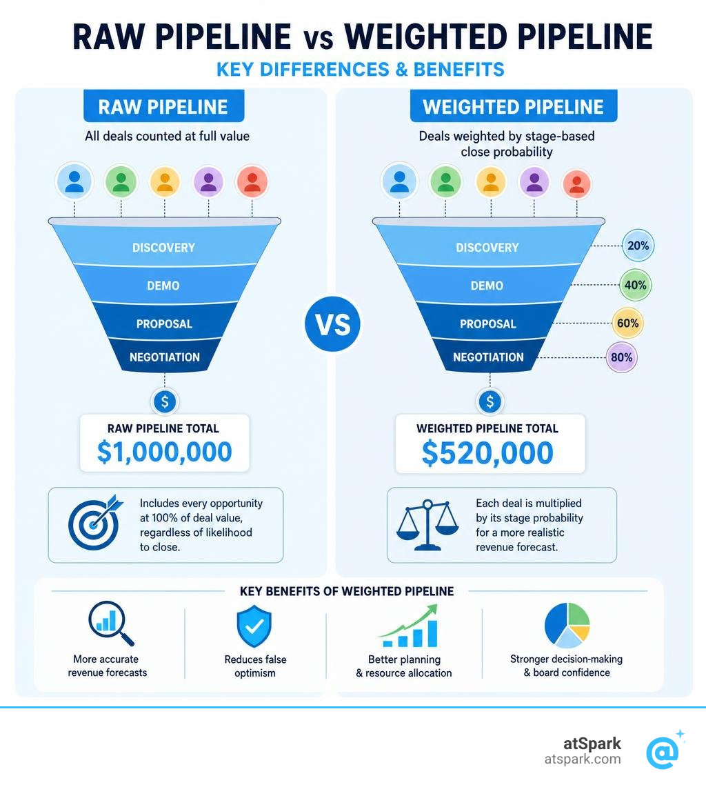 Raw pipeline vs weighted pipeline: key differences and benefits infographic infographic