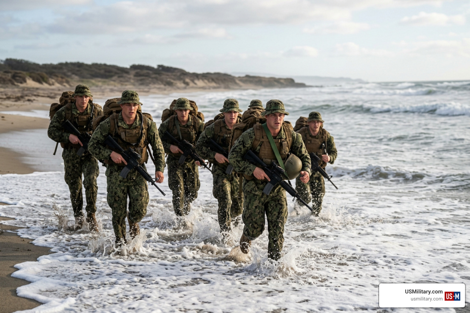 Navy SEALs training in the surf during BUD/S