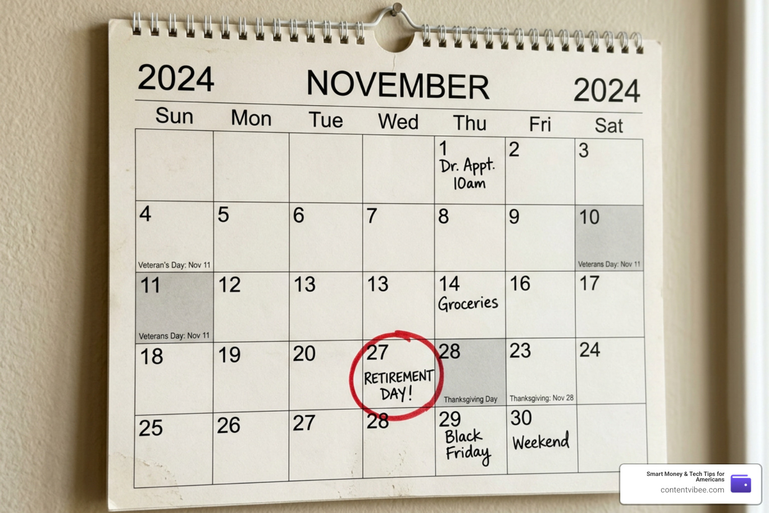 Calendar highlighting retirement age