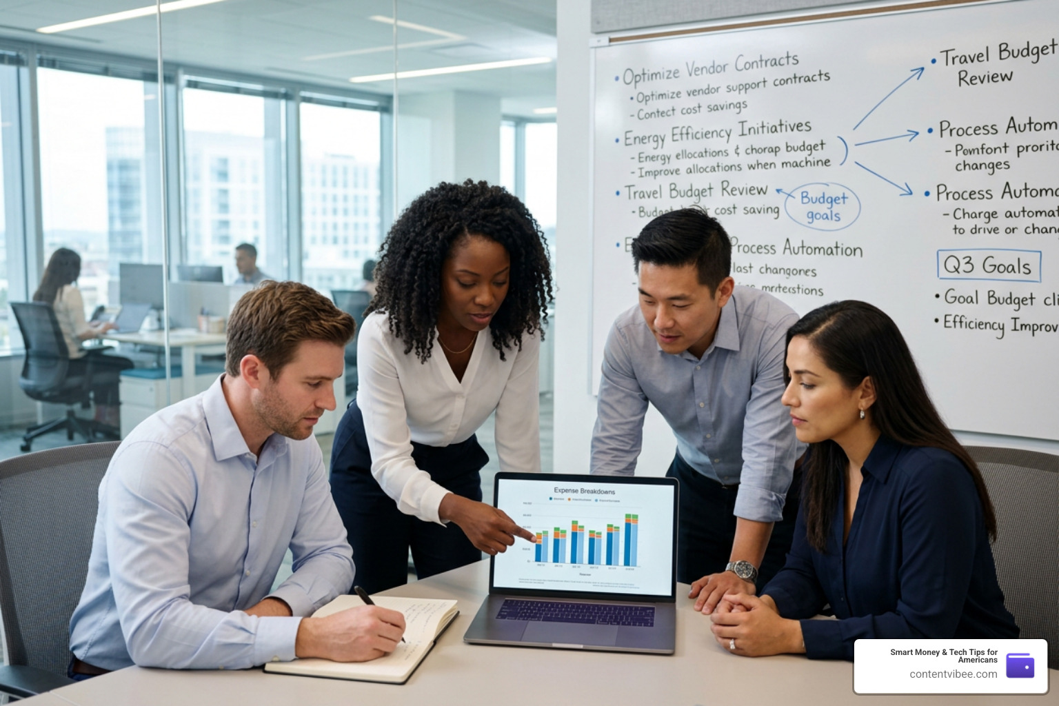Illustration of business team analyzing cost-reduction strategies
