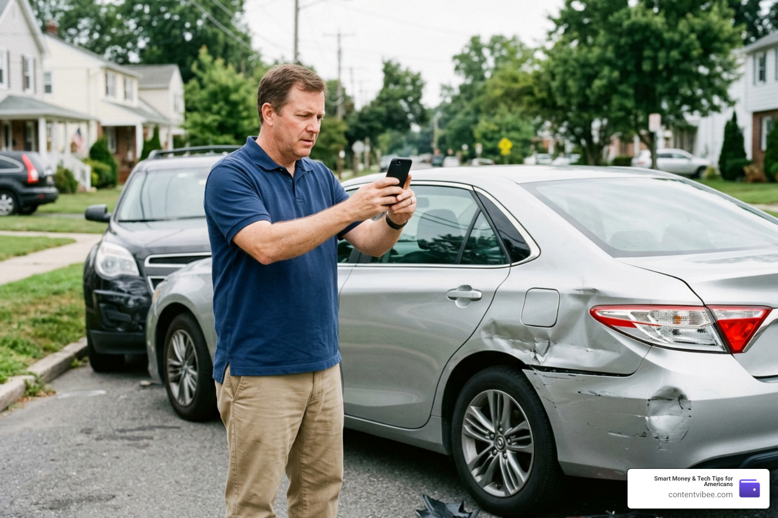 driver documenting car damage with a smartphone
