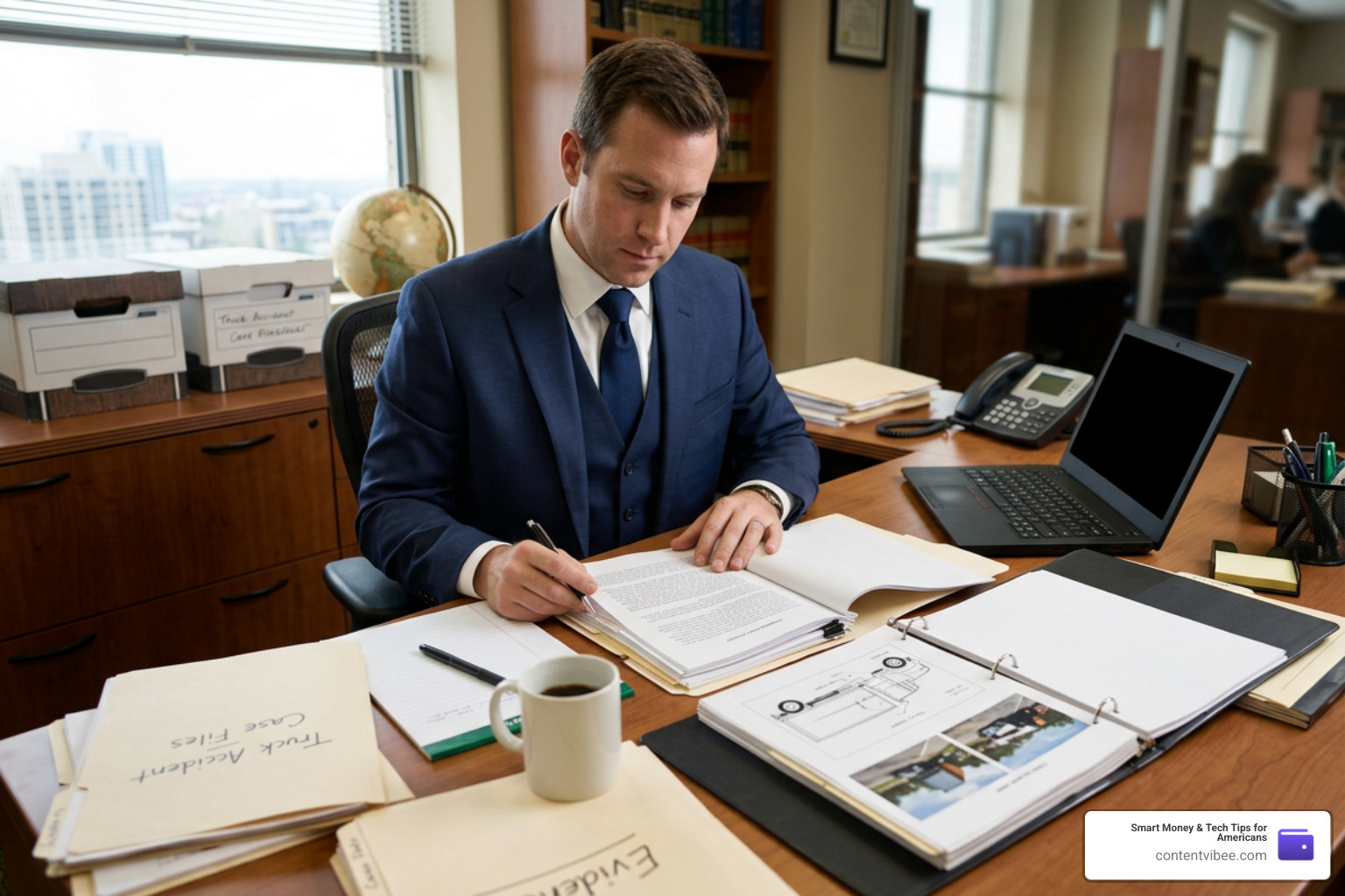 Lawyer analyzing evidence for a truck accident claim