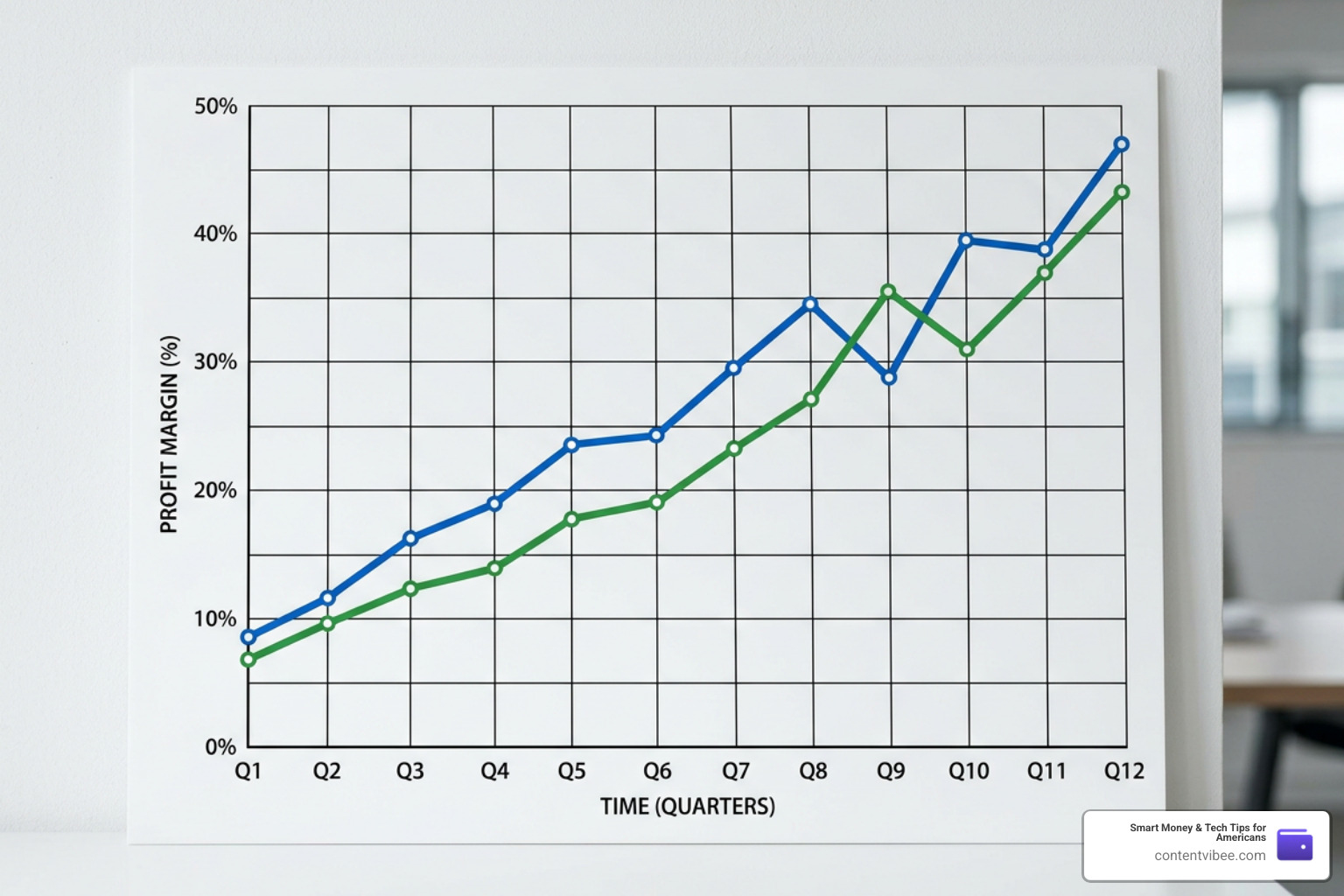 business growth chart showing rising profit margins over time
