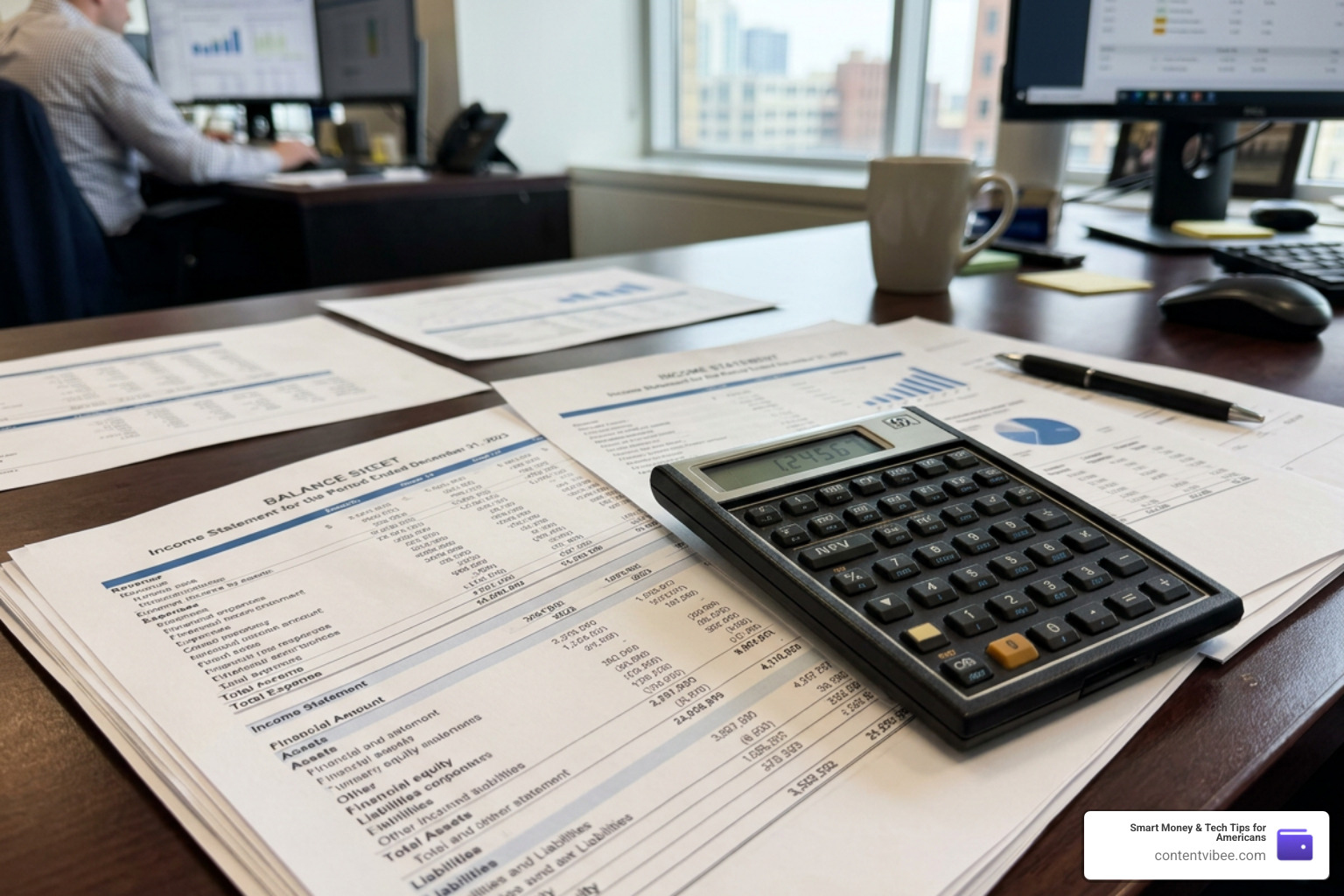 financial calculator with balance sheets and income statements