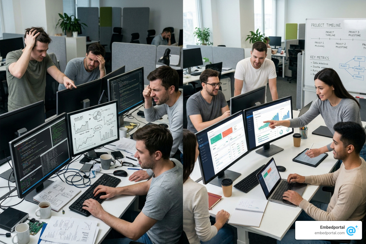 Open-source BI architecture versus commercial embedded platforms, highlighting engineering effort and time-to-market