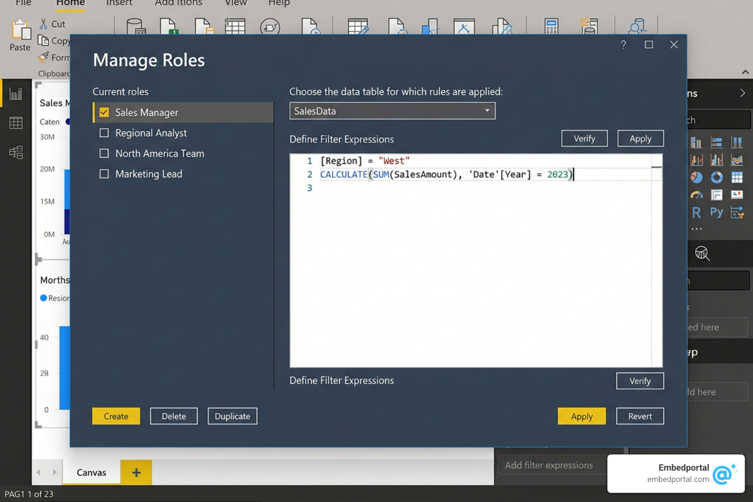 Manage Roles dialog in Power BI Desktop Manage Roles dialog in Power BI Desktop