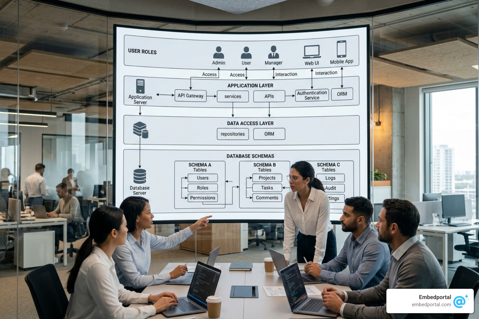 Semantic layer mapping user roles to database schemas