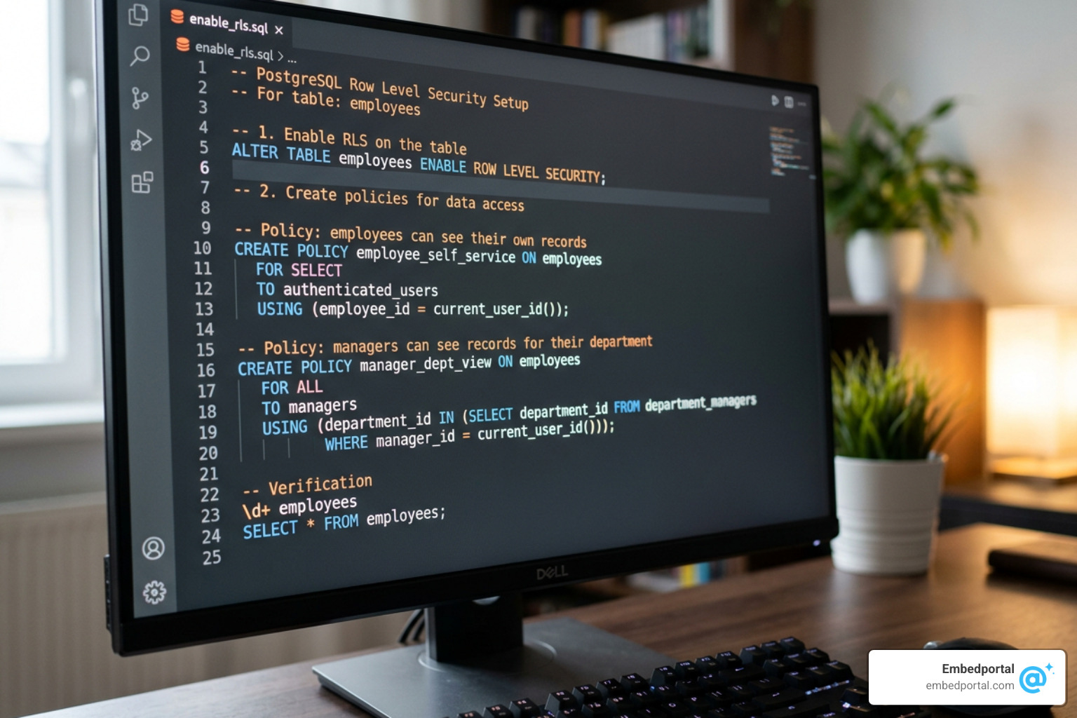 Step-by-step SQL commands to enable RLS and apply policies