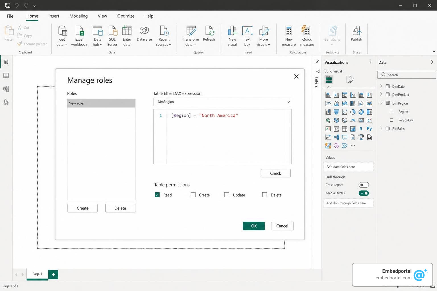 Creating a static role with a hardcoded filter in Power BI Desktop