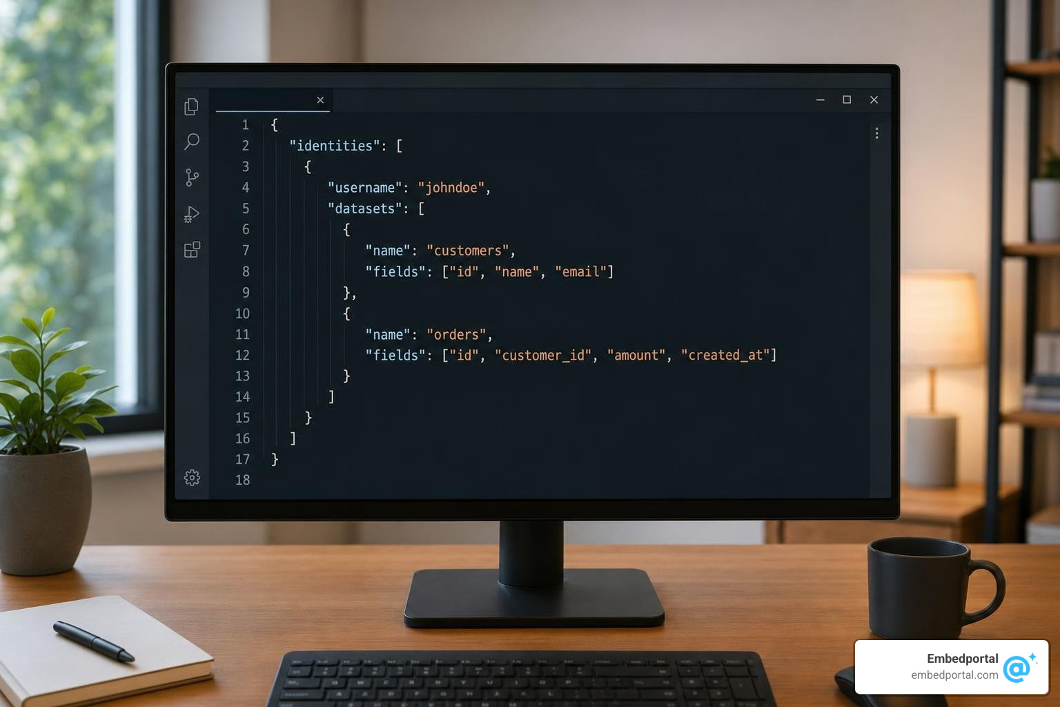 Visual representation of the JSON request payload for generating an embed token with EffectiveIdentity Visual representation of the JSON request payload for generating an embed token with EffectiveIdentity