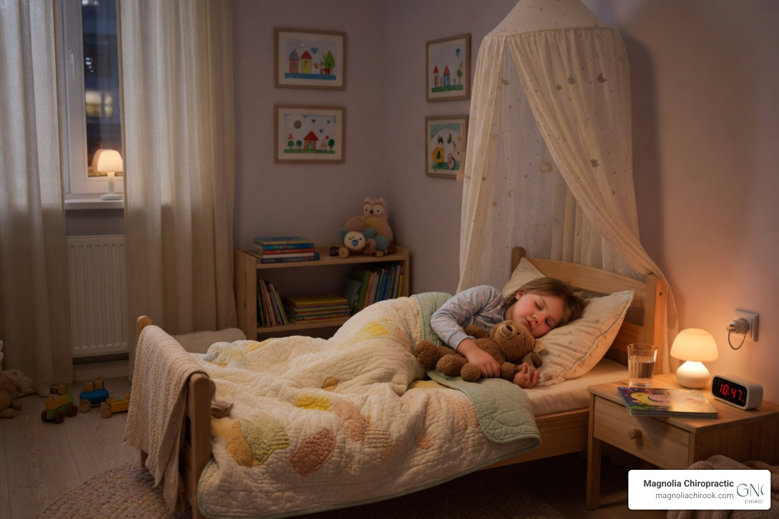 peaceful child sleeping in cozy warm bedroom