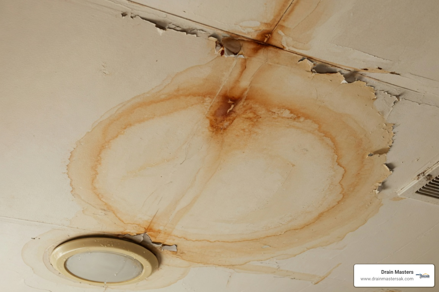 water stained drywall from a leak in house - leak in house