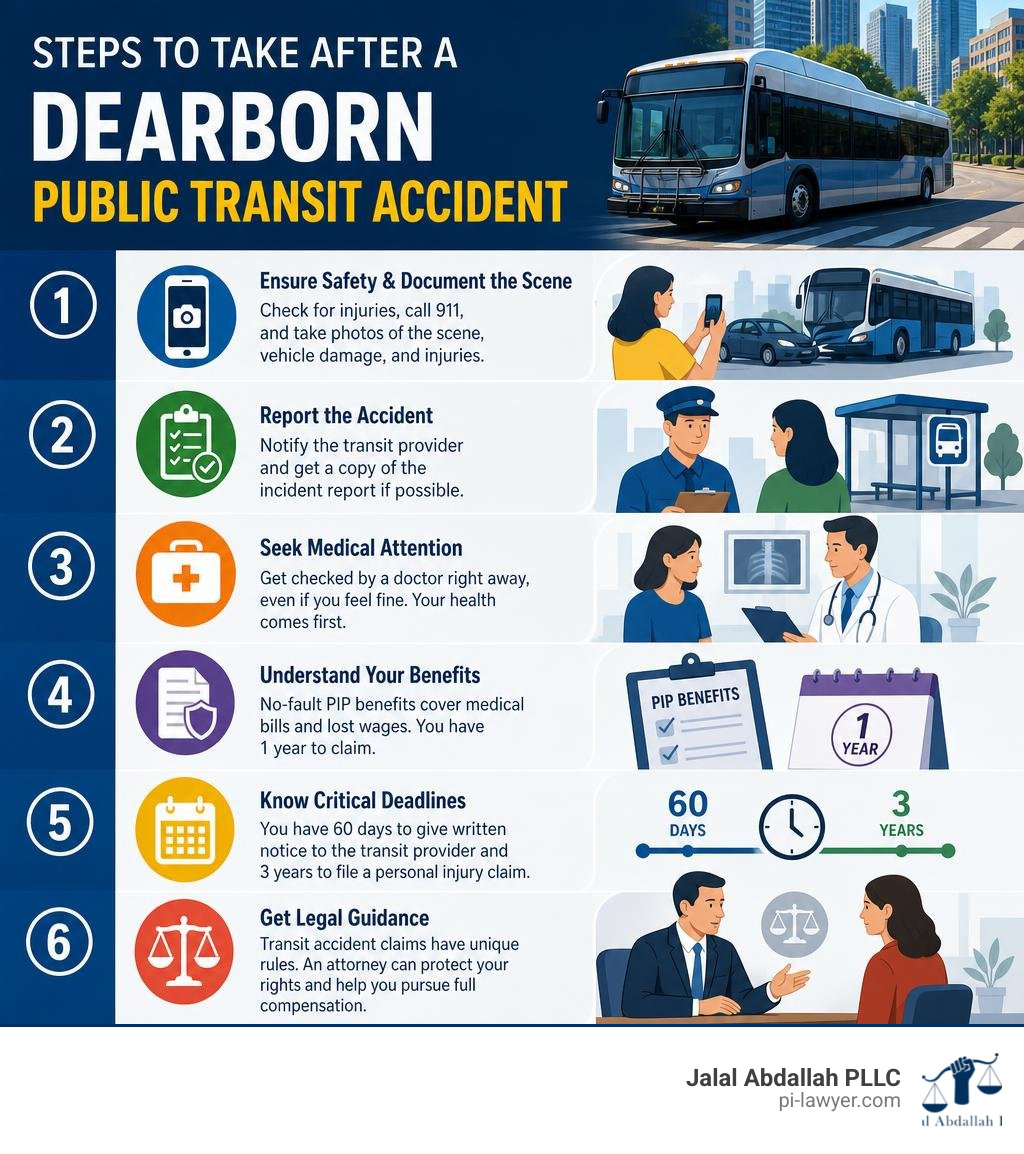 Steps to take after a Dearborn public transit accident infographic infographic Steps to take after a Dearborn public transit accident infographic infographic