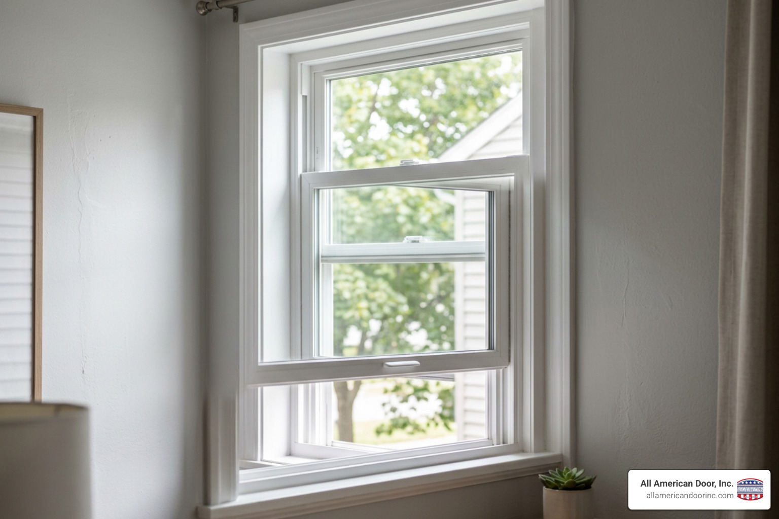Single hung window design showing a fixed upper sash and an operable lower sash sliding vertically Single hung window design showing a fixed upper sash and an operable lower sash sliding vertically