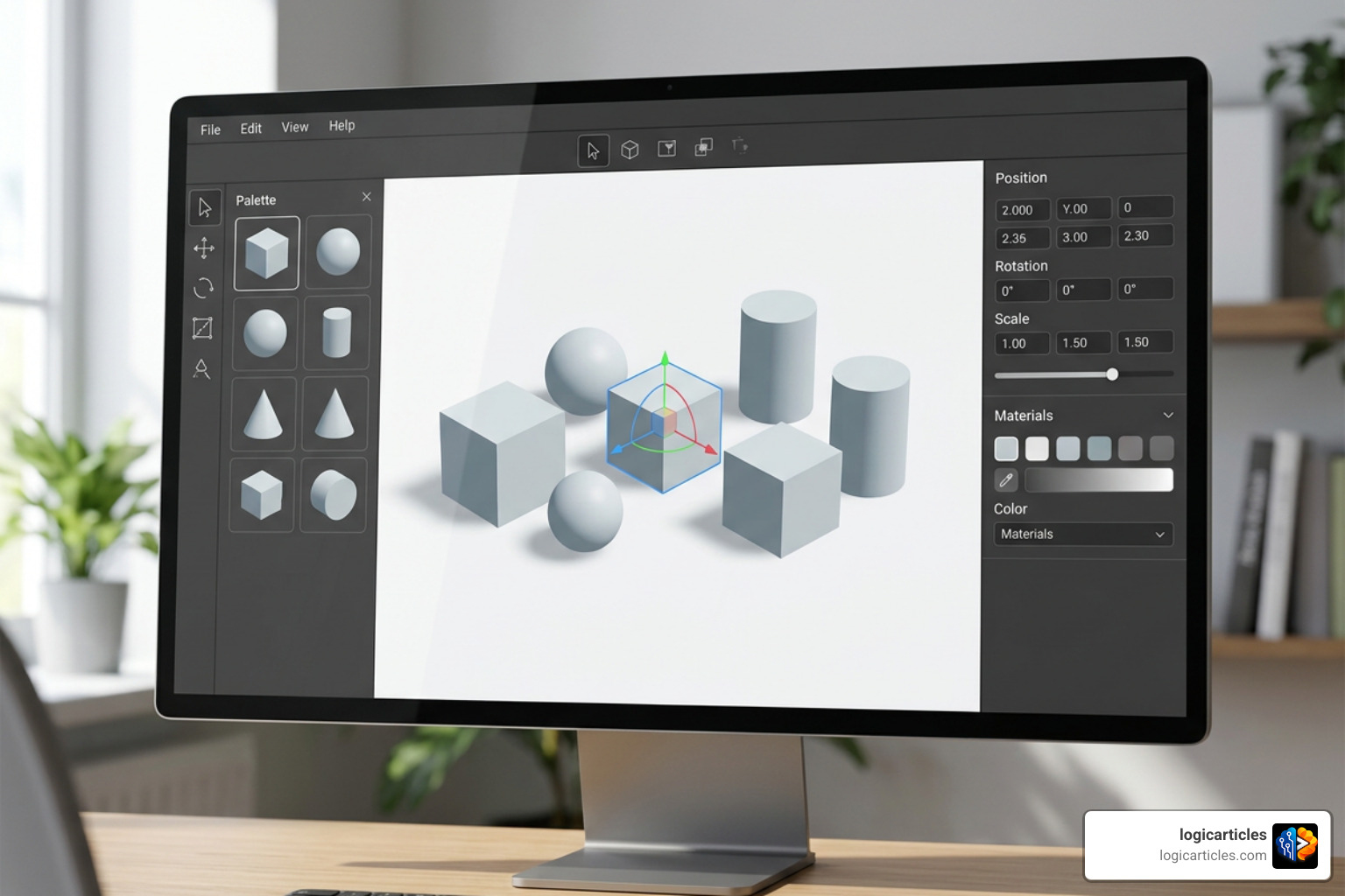 an intuitive 3D modeling interface showing simple drag-and-drop shapes on a clean canvas an intuitive 3D modeling interface showing simple drag-and-drop shapes on a clean canvas